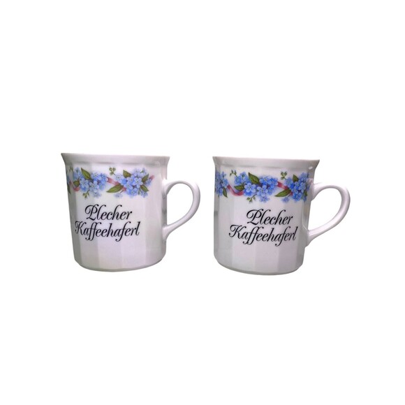 Set Of 2 German Coffee Mug Plecher Kaffeehaferl White With Floral Print Germany - Picture 2 of 9